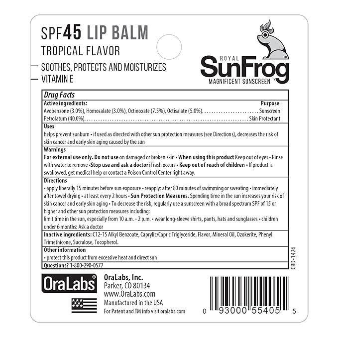 Royal SunFrog | 2-Pack Tropical Lip Balm with SPF 45 Sun Protection | Protects, Soothes, and Moisturizes with Vitamin E and Sunscreen (0.15oz/4.25g Per Stick)-BrightBean Baby
