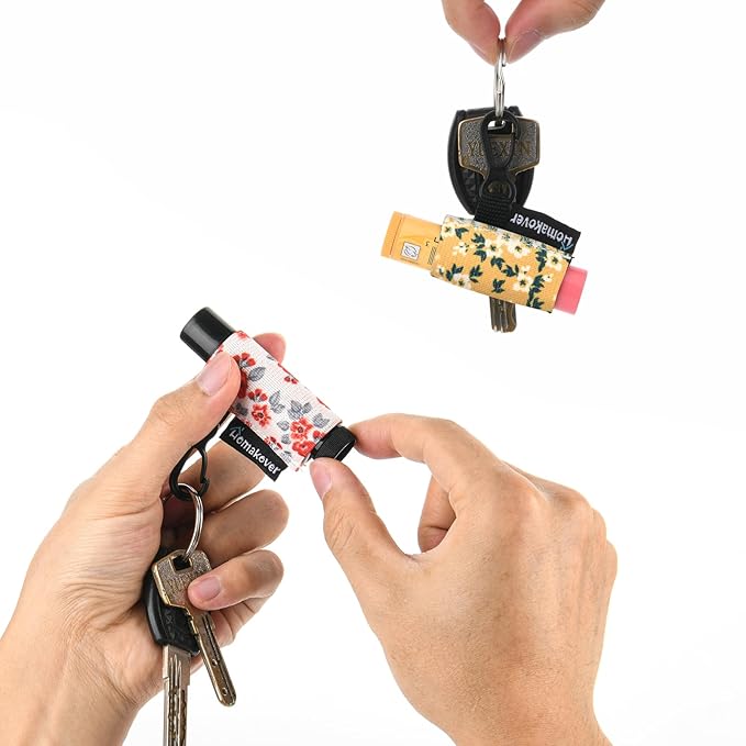 4 Pack Compact Clip-On Chapstick Holder Lip Balm Holder Keychain, Premium Release Clip Elastic Sleeves Lip Gross Holder Keychain Clip On Lipstick Sleeve, Fits Most Standard Lip Balm-BrightBean Baby