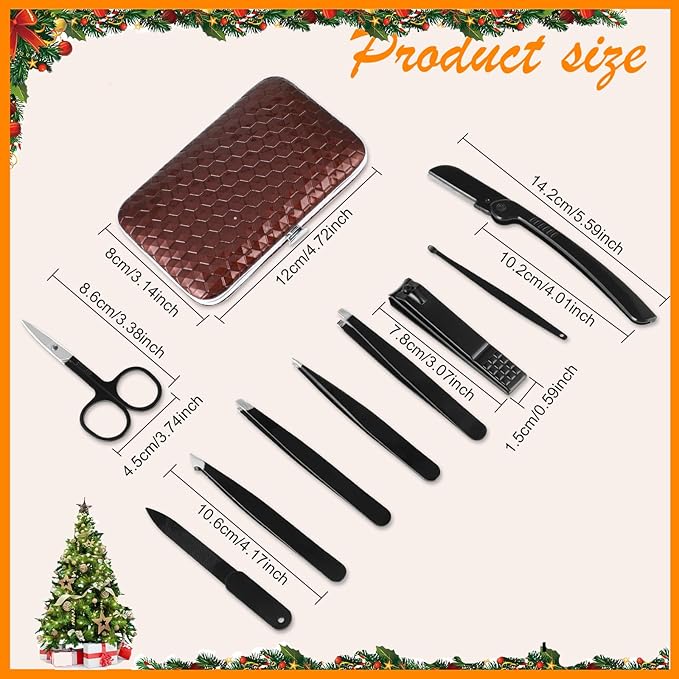 Yougai Tweezers Set,9 Pcs Professional Stainless Steel Nail Clippers and Tweezer Kit for Women and Men, Great Precision Tweezers No Gaps with Leather Travel Case-BrightBean Baby