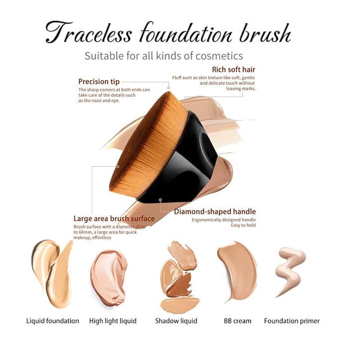 2 Pcs Liquid Foundation 101 and 102 with Kabuki Foundation Brush Flat Top,Full Coverage Foundation Makeup Set,30ml 24HR Matte Oil Control Concealer(Porcelain & Nude)-BrightBean Baby