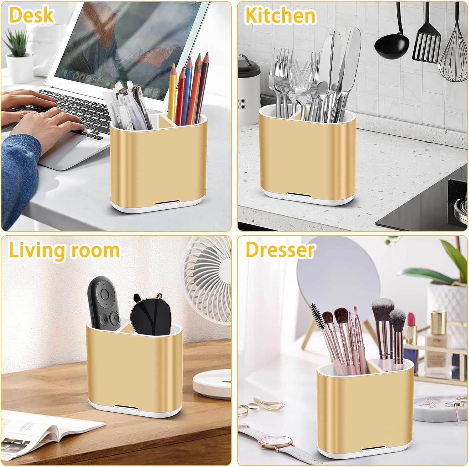 Chintu Toothbrush and Toothpaste Holder with Divider for Bathroom Countertop Organizer, Detachable for Easy Clean,Kids Electric Toothbrush Holders Storage Caddy for Family (Gold)-BrightBean Baby