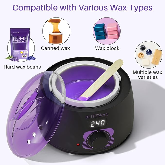 BLITZWAX Brazilian and Bikini Wax Pot for Women, Hard Waxing Warmer for Face, Legs and Body, At Home Hair Removal Machine, Beginner Friendly, Digital Fast Heating, 16oz Capacity-BrightBean Baby