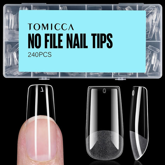 TOMICCA Medium Square Nail Tips, 240Pcs Soft Acrylic Nail Tips Pre-Shaped Half Matte Fake Clear Gelly Tips, Press on Acrylic Nails for Nail Extension DIY Nail Salon 12 Sizes-BrightBean Baby