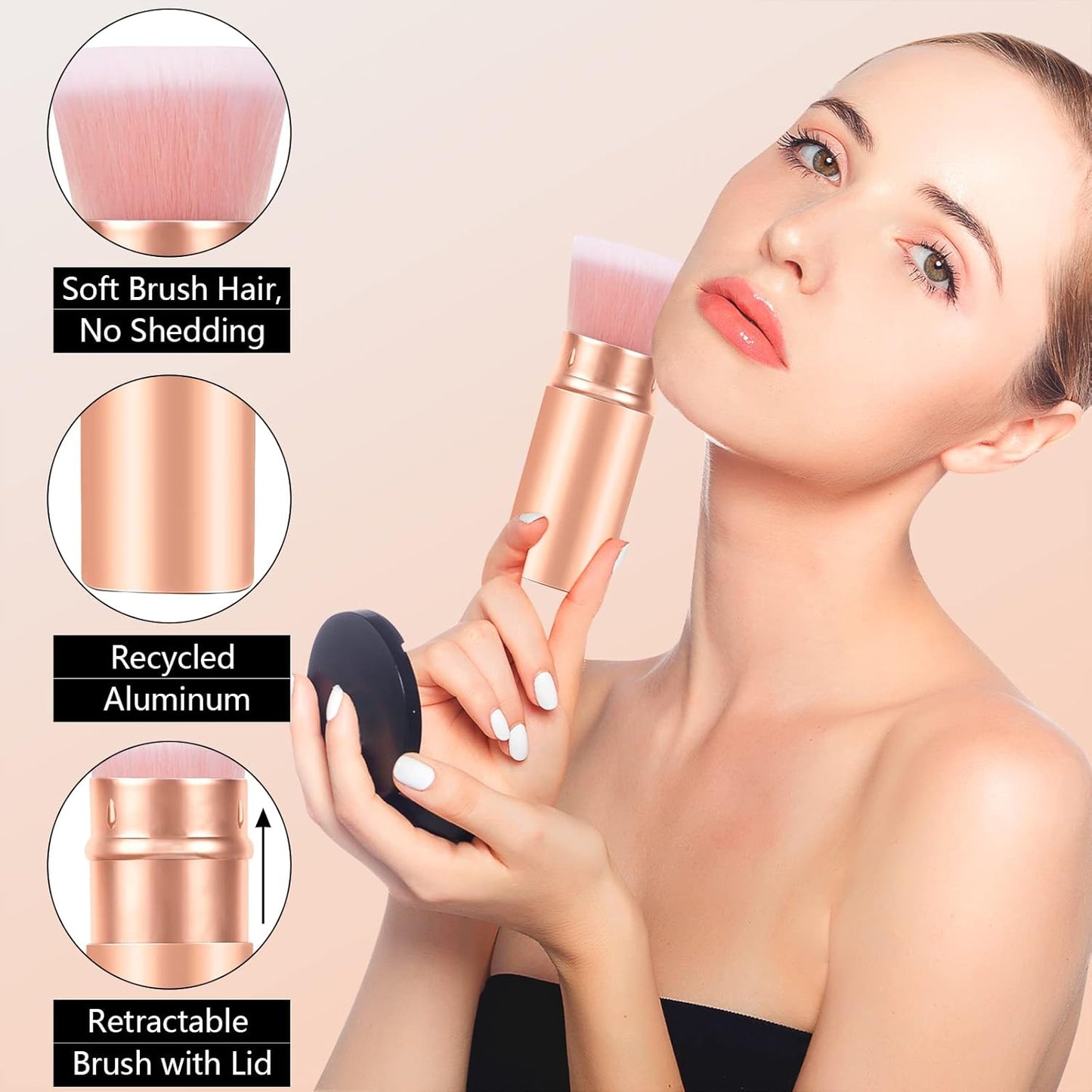 Falliny Retractable Makeup Brushes, Travel Kabuki Powder Foundation Brush, Portable Face Liquid Foundation Sunscreen Brush with Cover for Blending Liquid, Bronzer,Cream or Flawless Powder Cosmetics-BrightBean Baby
