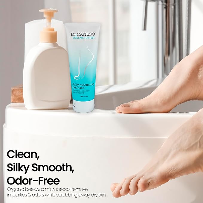 Dr. Canuso Cleansing Foot Scrub, Nourishing Cracked Heel Repair, Gentle Foot Exfoliator with Beeswax Microbeads, Treats Foot Odor, Softens Calluses, Heals Dry Skin (4 oz)-BrightBean Baby