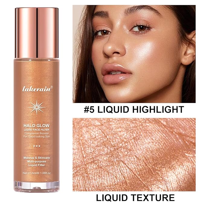 Natural Glow Liquid Filter Makeup, Longwear Face Luminizer, Complexion Booster For Any Part of the Body, Liquid Highlighter with Brush Kit, Infused Hyaluronic Acid, 1.06 fl oz (#05 MEDIUM/TAN)-BrightBean Baby