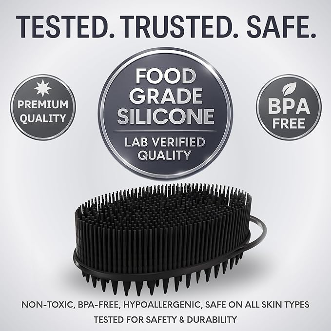 Avilana Silicone Body Scrubber – Gentle Shower Brush & Loofah Alternative- Food Grade & Lab Tested – Fast-Drying, Hygienic, BPA-Free Silicone Body Gentle Exfoliator (Black, Scalp)-BrightBean Baby