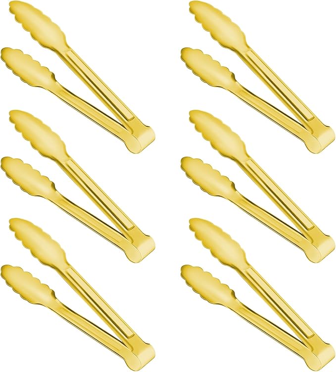 Gisly 6-Piece Gold Serving Tongs, Gold Serving Utensils, Stainless Steel Gold Plated Buffet Serving Tongs,Salad Buffet Tongs,9 Inch