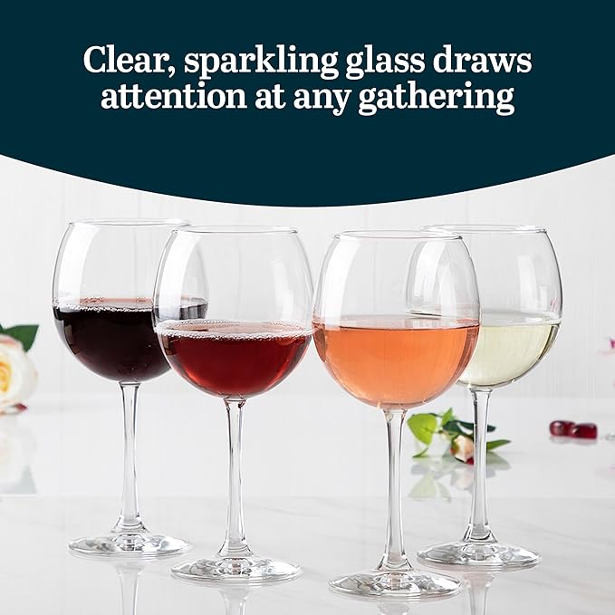 Libbey Vina Red Balloon Wine Glasses, 18.25 Oz Elegant Large Red Wine Glasses Set of 6, Long Stem Glass Wine Glasses for Weddings, Birthdays, and More