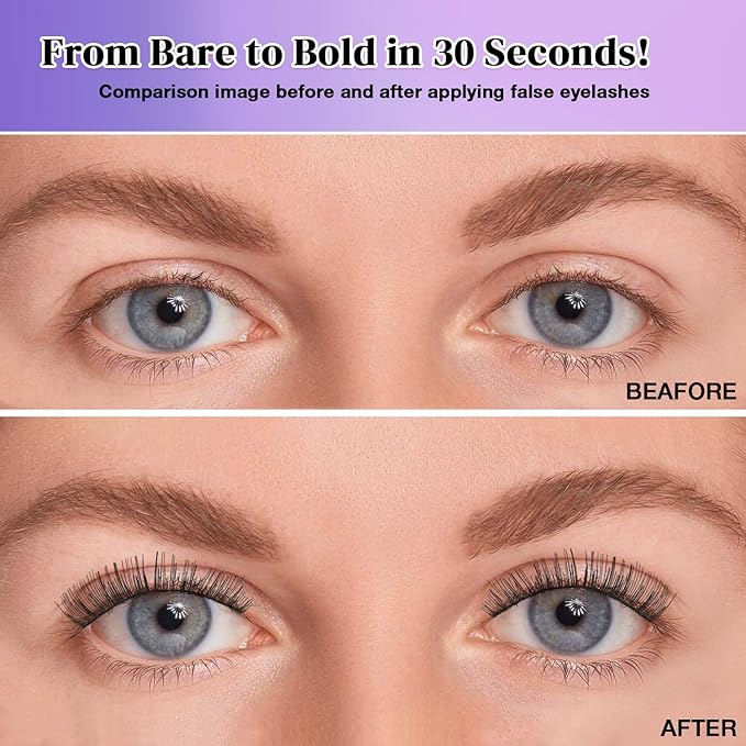 Wispy False Eyelashes Kit With Bond, Seal and Tweezer, 7 Pairs Natural Look Fake Cat Eye Lashes Strips Thin Band Extensions Waterproof Easy Eyelashes for Beginners DF1-BrightBean Baby