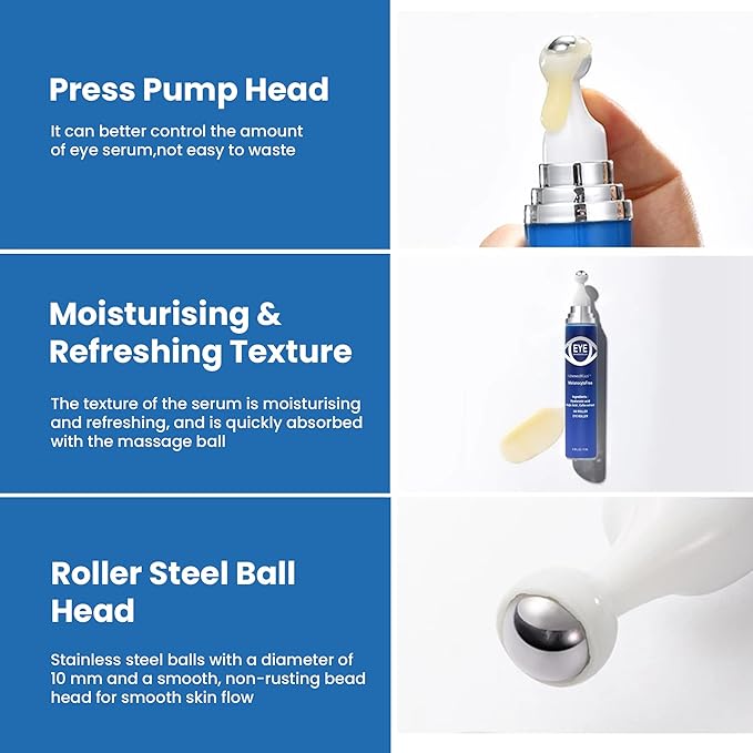 5% Caffeine Eye Serum and Under Eye Roller Cream with 360° Massage Ball for Dark Circles and Puffiness | Under Eye Bags Reduce Wrinkles & Fine Lines | Suitable for All Skin Types | Aloe Scented-BrightBean Baby