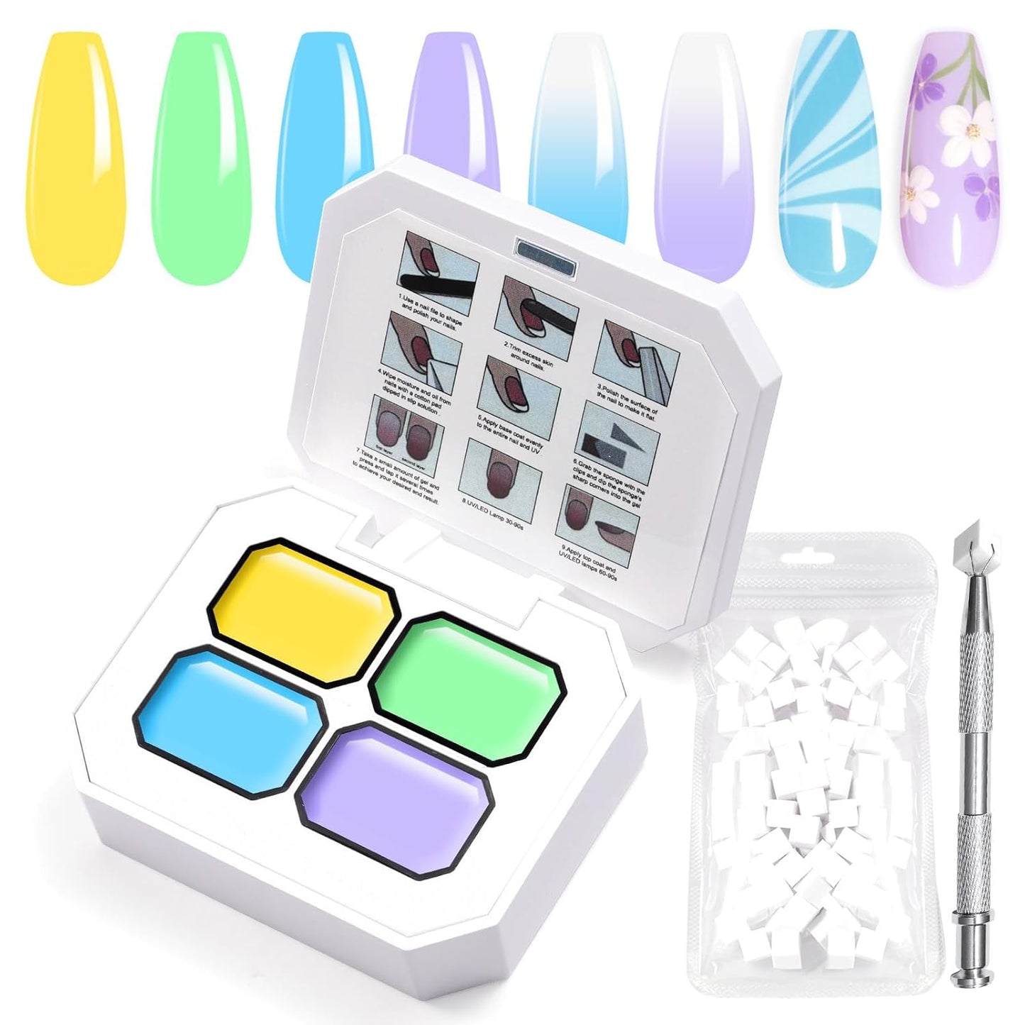 Gradient Painting Gel, 4 Bright Colors Ombre Gel Nail Polish Spring Summer Light Blue Green Sponging for Pigment Pat Aura Nails French Manicure Soak Off UV DIY Nail Art Ice Cream Dream Set-BrightBean Baby