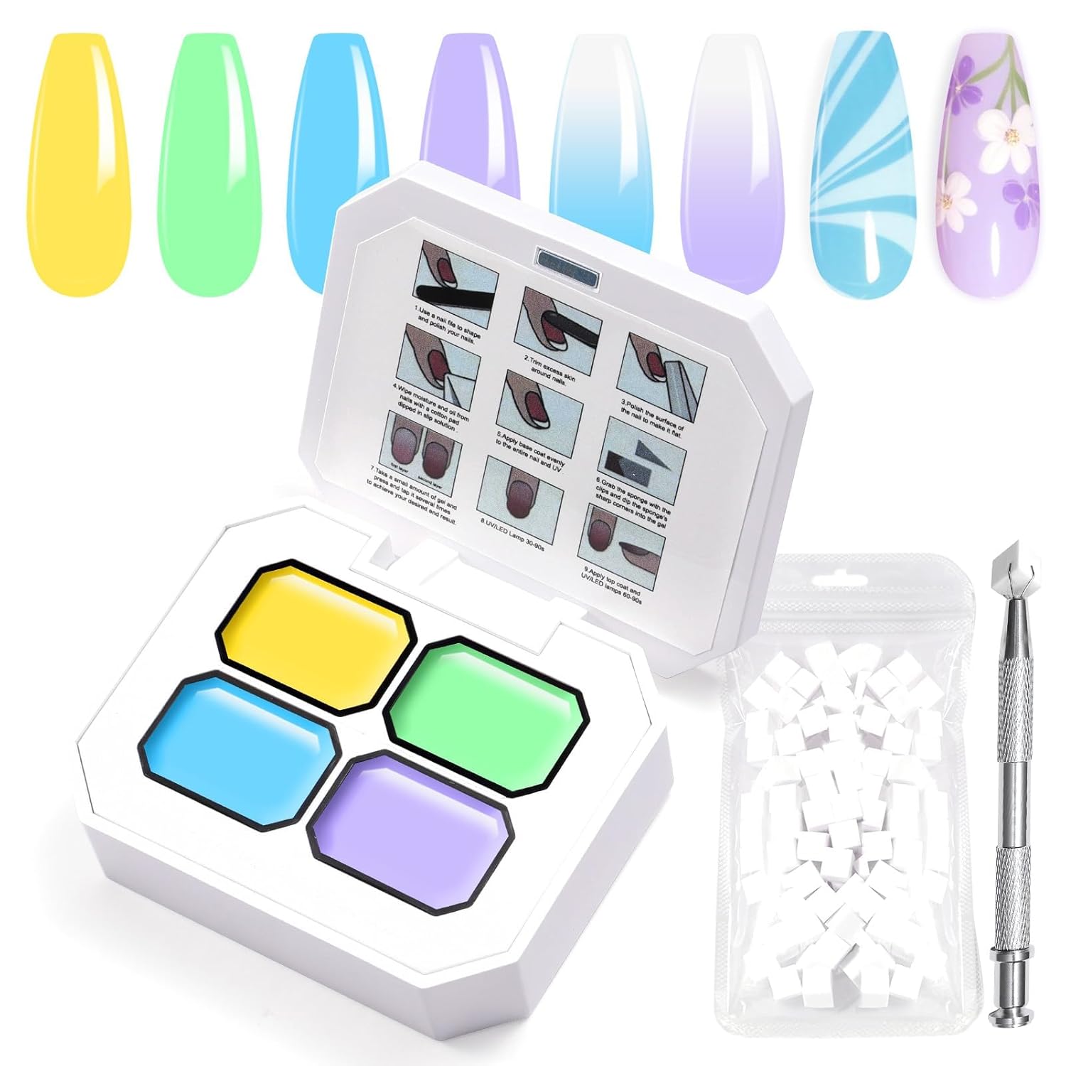Gradient Painting Gel, 4 Bright Colors Ombre Gel Nail Polish Spring Summer Light Blue Green Sponging for Pigment Pat Aura Nails French Manicure Soak Off UV DIY Nail Art Ice Cream Dream Set-BrightBean Baby