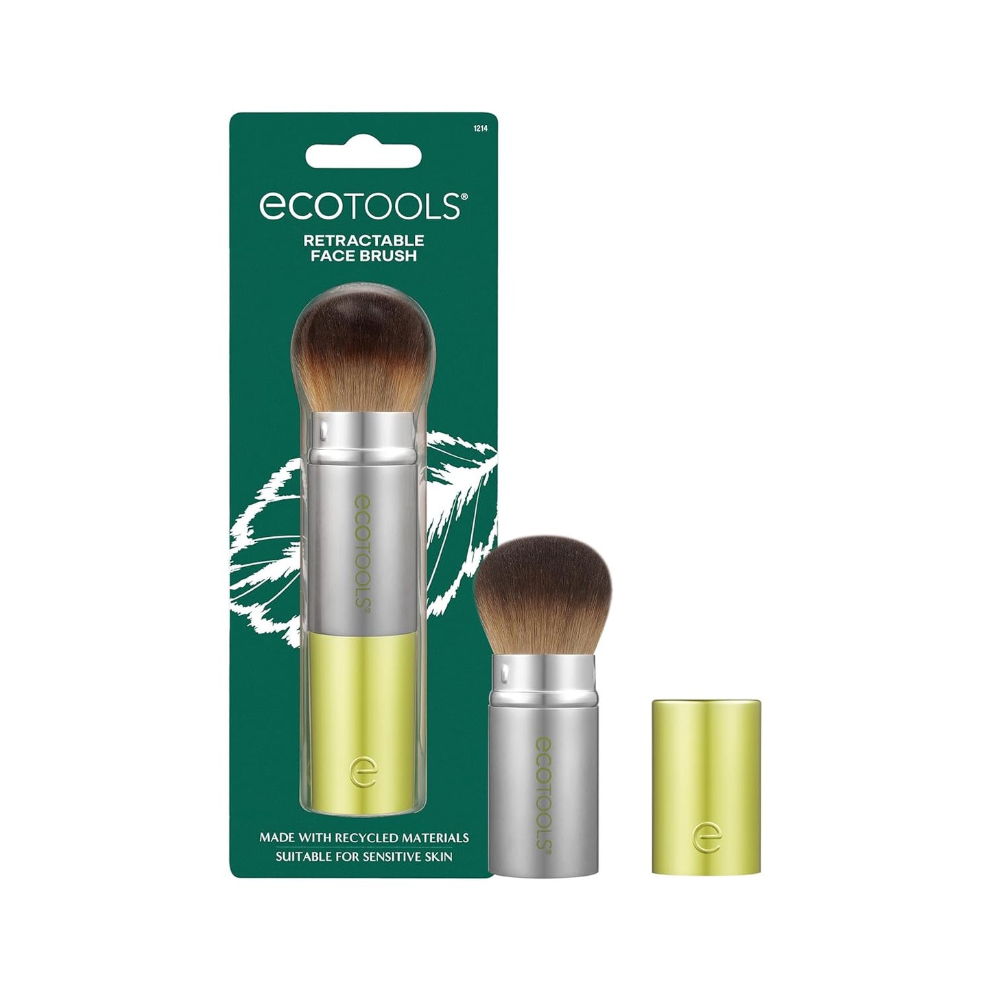 EcoTools Retractable Face Makeup Brush, Kabuki Brush for Foundation, Blush, Bronzer, & Powder, Travel Friendly & Perfect for On The Go, Eco Friendly, Synthetic & Cruelty Free Bristles, 1 Count-BrightBean Baby