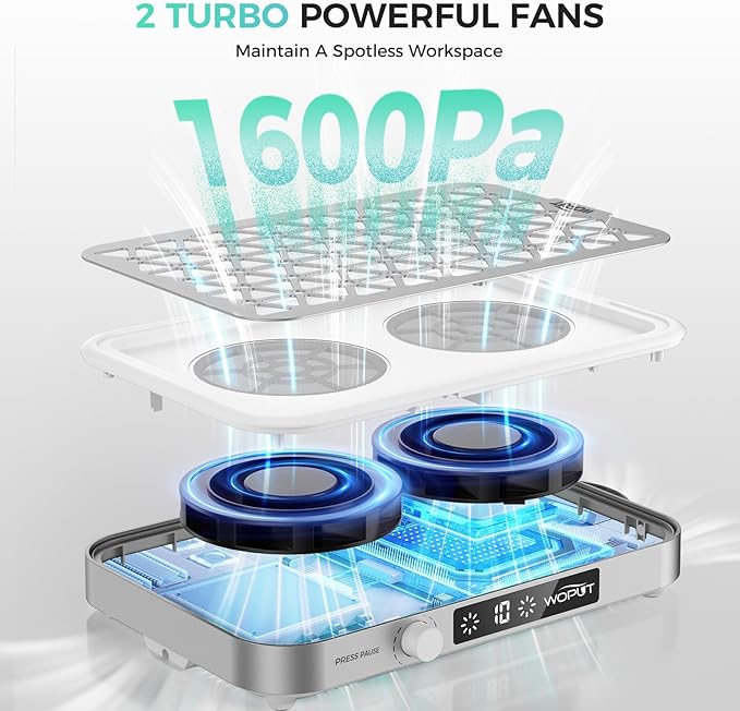 Professional Nail Dust Collector, 1600PA Portable, 10 Speeds, Disposable Filter Papers (30 Pcs), Matte White, Modern, Lightweight, Nail Vacuum for Home & Salon-White-BrightBean Baby