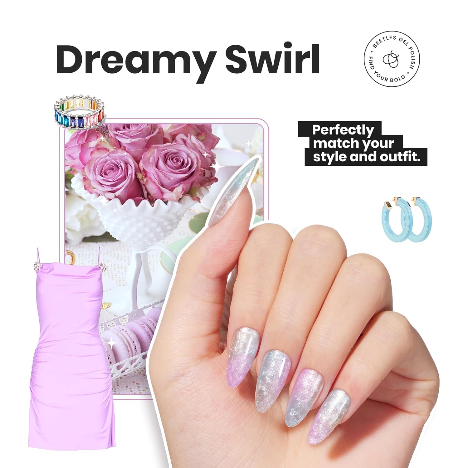 Beetles Nail Polish Set, 6 Colors Pearl Nail Polish Kit Pastel Pearl Shimmer Pink Orange Blue Green Dreamy Swirl Quick Dry Fingernail Polish Gifts for Women Salon DIY Manicure Kit-BrightBean Baby