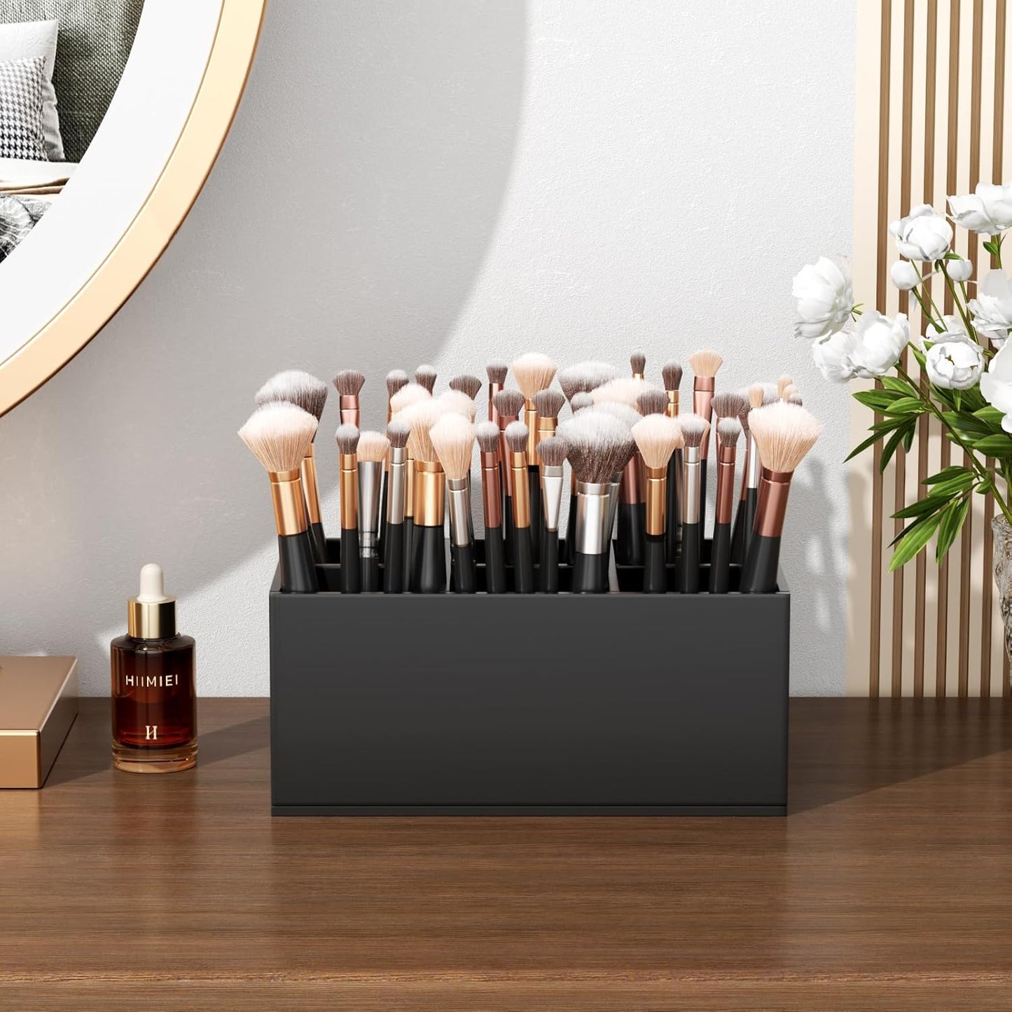 HIIMIEI Black Makeup Brush Holder Organizer Acrylic 6-Slots Cosmetic Brushes Storage Organizer for Vanity Countertop-BrightBean Baby