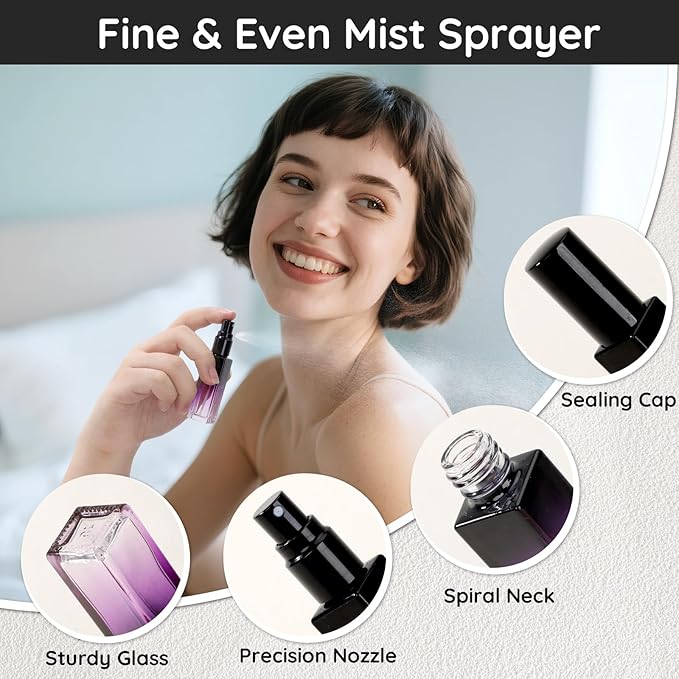 Segbeauty 0.34oz Perfume Travel Bottles Refillable, 10pcs 10ml Glass Empty Perfume Atomizer Sprayer, Mini Portable Travel Cologne Spray Bottle, Cologne Atomizer Set with Refill Pump Tools-BrightBean Baby