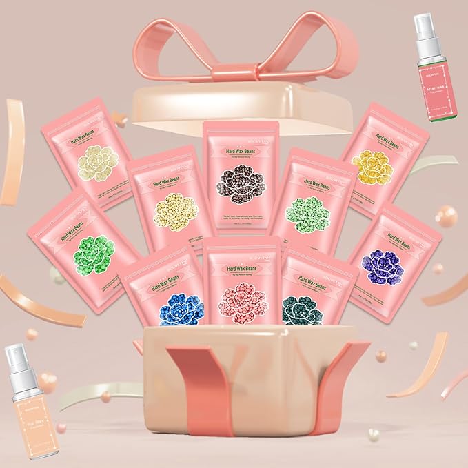 Wax Beads for Hair Removal, 2.2lb/1000g Hard Waxing Beans for Full Body, Brazilian, Bikini, Face, Eyebrows, Home Wax Refill for Women & Men, Pack of 10 with Pre & Post Oil-BrightBean Baby