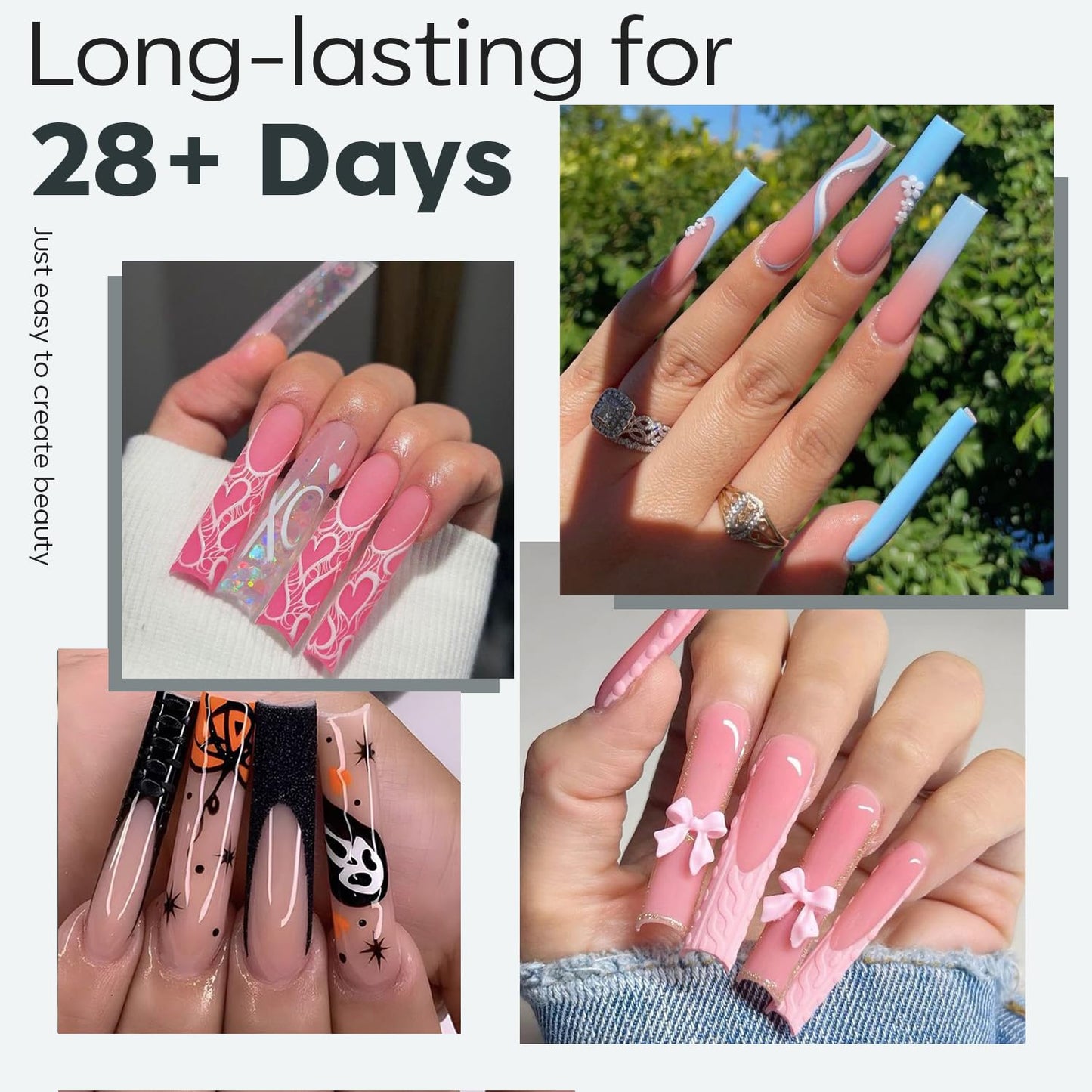 modelones XXL Long Square Nail Tips, Pre-shaped Soft Gel Tips Fake Nails False Acrylic Clear Full Cover Press on Extension Kit Gel Manicure DIY at Home 216PCS 12Sizes-BrightBean Baby