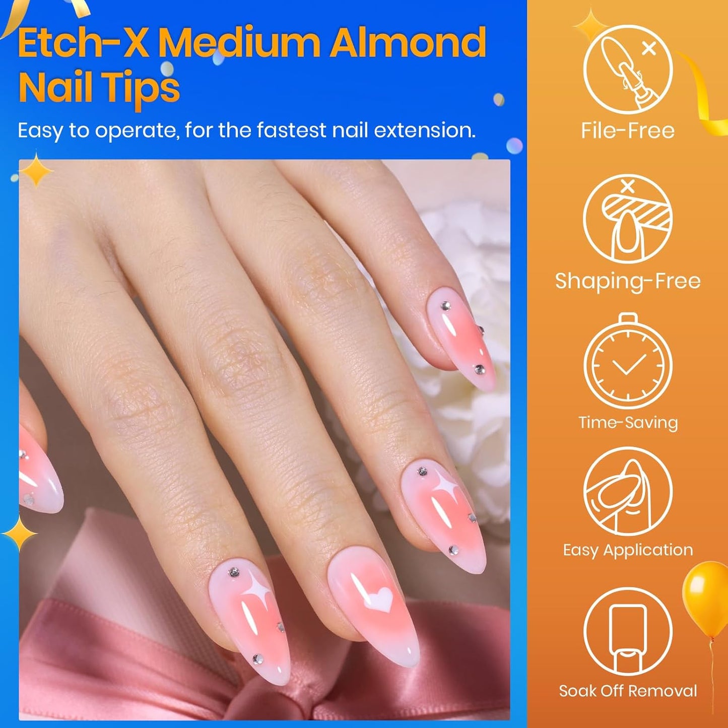 Beetles Medium Almond Nail Tips 576pcs 12 Sizes, Pre-Etched Soft Gel Nail Tips Half Matte Full Cover False Nail Tips Clear Acrylic Nails Glue on Nails DIY Nail Extension Gift for Women-BrightBean Baby