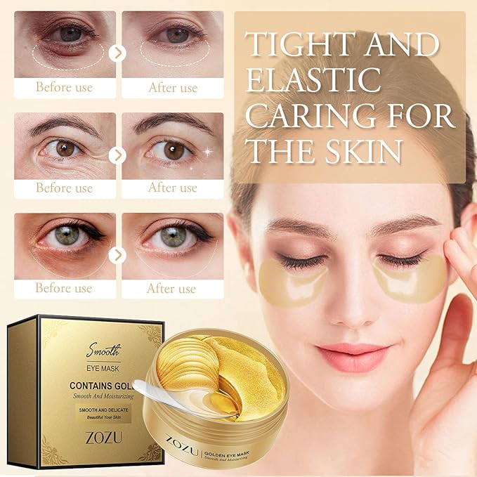 24k Gold Under Eye Patches,60PCS Collagen Eye Masks for Puffy Eyes,Dark Circles,Reduce Wrinkles,Natural Refresh Revitalizing Eye Skin Care Products-BrightBean Baby