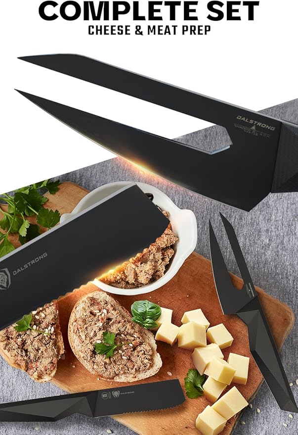 DALSTRONG Cheese Knife Set - 4-Piece - Shadow Black Series - Black Titanium Nitride Coated - High Carbon - 7CR17MOV-X Vacuum Treated Steel Cheese Knives Set - Sheath - Soft Hard Cheese - NSF Certified