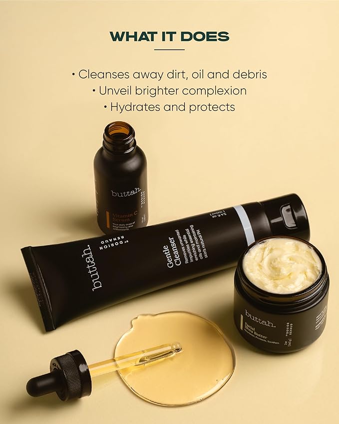 Buttah Skin Transforming Kit for Melanin Rich Skin | CocoShea Revitalizing Cream 2 oz | Vitamin C Serum 1 oz | Buttah Cleanser 3.4 oz | Black Owned Skincare-BrightBean Baby