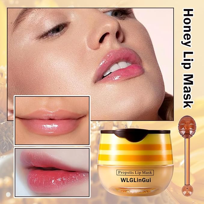 2PCS Bee Lip Balm Honey Pot,Hydrating Lip Moisturizer Cute Honey Pot Lip Balm Lip Scrubs Exfoliator with Wand,Moisturizing Exfoliating Overnight Propolis Lip Sleeping Mask for Men & Women-BrightBean Baby