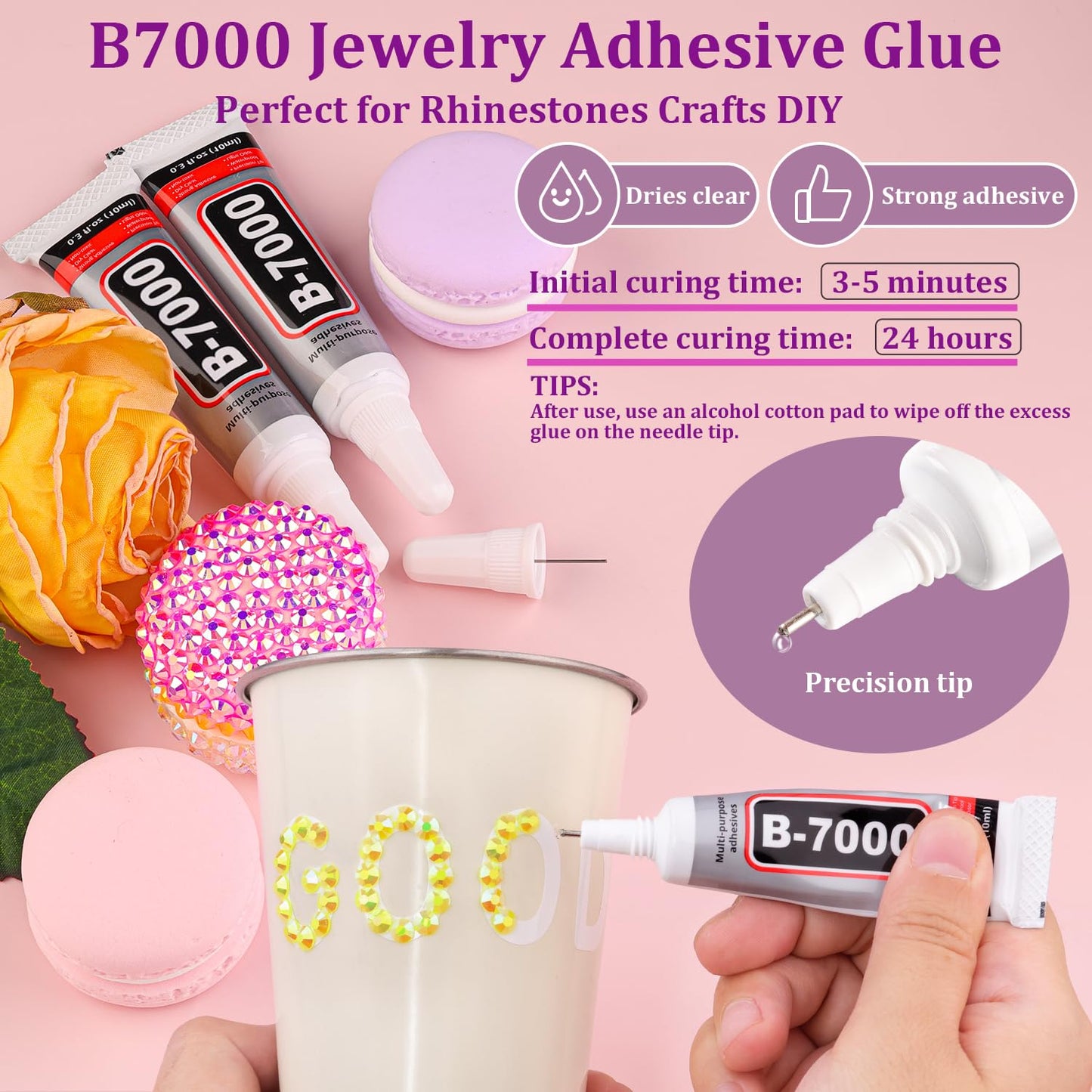 Resin Jelly Rhinestones for Crafting with B7000 Jewelry Glue, 2 Boxes Lemon Yellow AB Flatback Crystals with 3Pcs 10ml Glue, Bedazzling Non Hotfix Gems for DIY Tumblers Clothing Shoes Manicure-BrightBean Baby