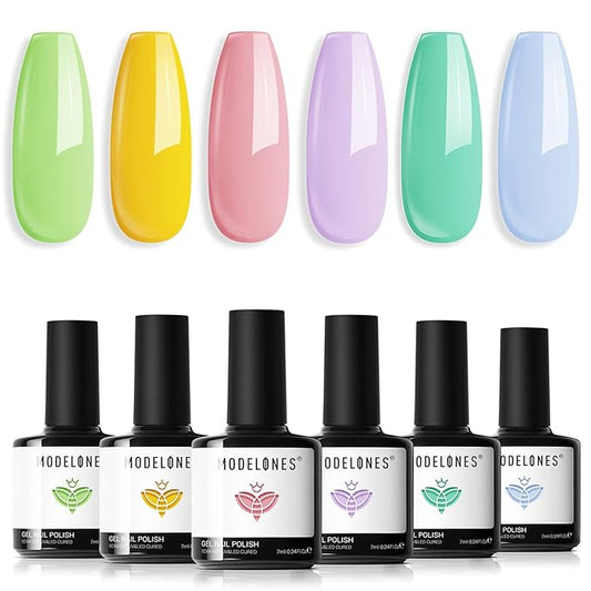 modelones Spring Gel Nail Polish Set, 6 Colors Pastel Yellow Green Pink Purple Blue Shades Pale Macaron Light Colors Nail Art Gel Design for Women Girl Nail Lovers Gift Salon DIY-BrightBean Baby
