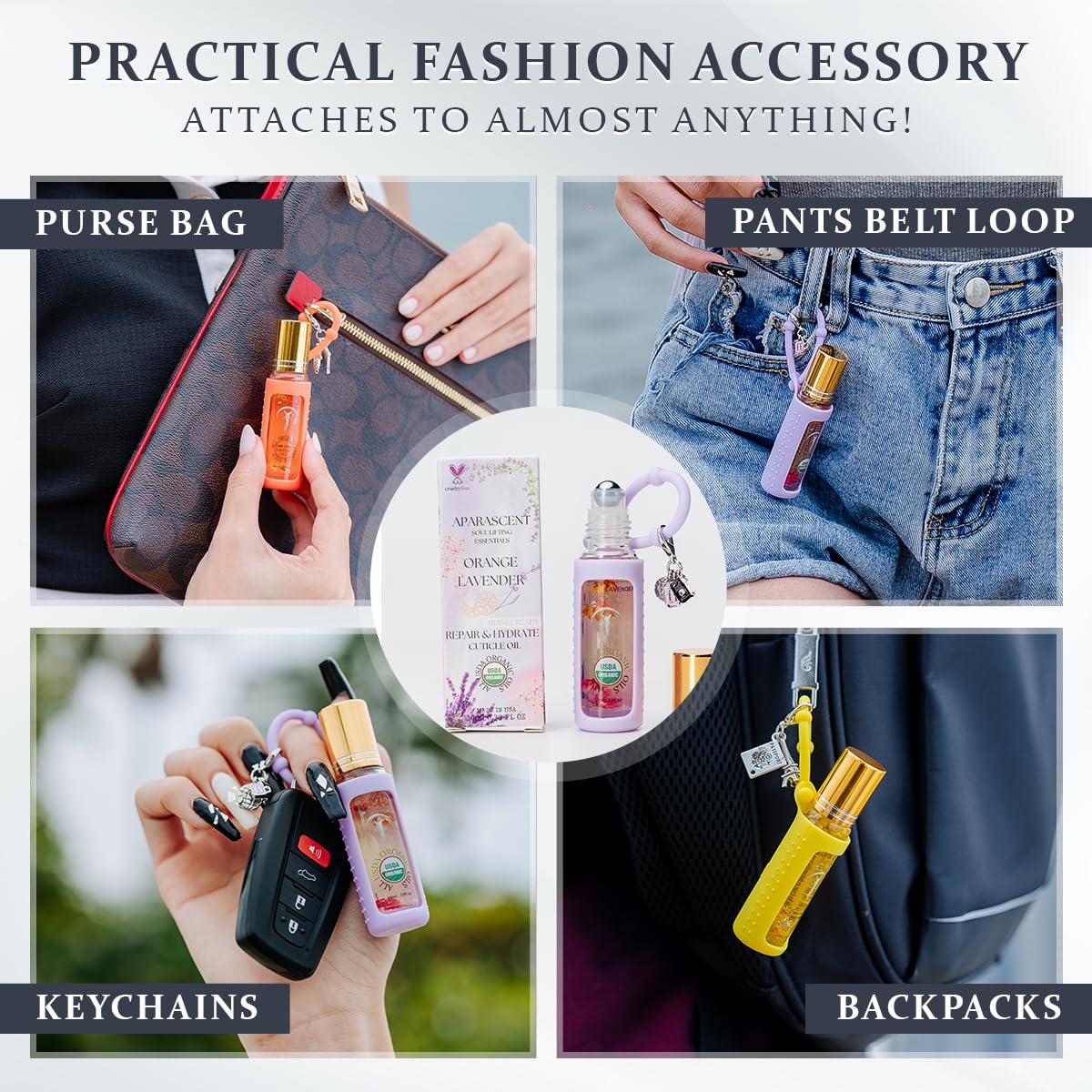 Orange Lavender Organic Nail Cuticle Oil Pen with Jojoba, Coconut MCT, and Rosehip for Nail Hydration, Growth & Strength, Travel Size Keychain(0.34 Fl Oz)-BrightBean Baby