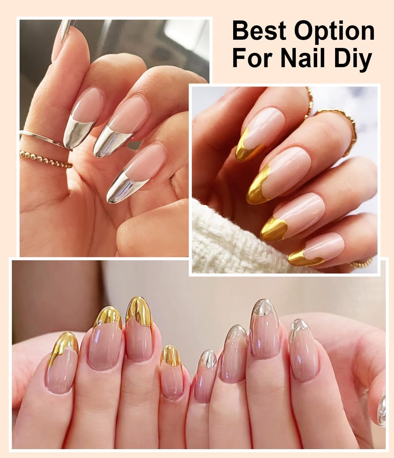 2 Jars Chrome Nail Powder：Mirror Effect Gold Chrome Nail Powder,Metallic Mirror Silver Chrome Powders Decoration for DIY Nail Art,Pigment Holo chrome powder with 4 Eyeshadow Sticks-BrightBean Baby