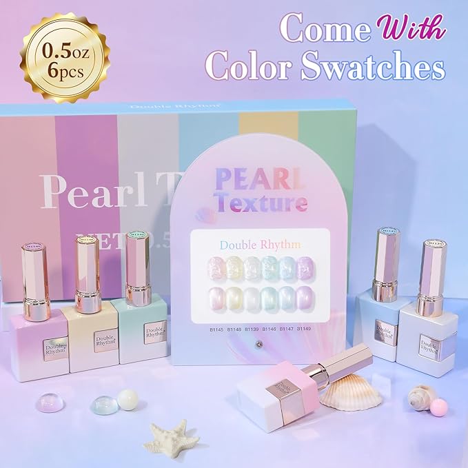 Double Rhythm 6 Pcs 15 ML Gel Polish Set Same Color Same Bottle Soak Off Gel Polish Kit Nail Art Manicure Salon DIY at Home for Women (Pearl Pink White Green Blue Purple-T6-21)-BrightBean Baby