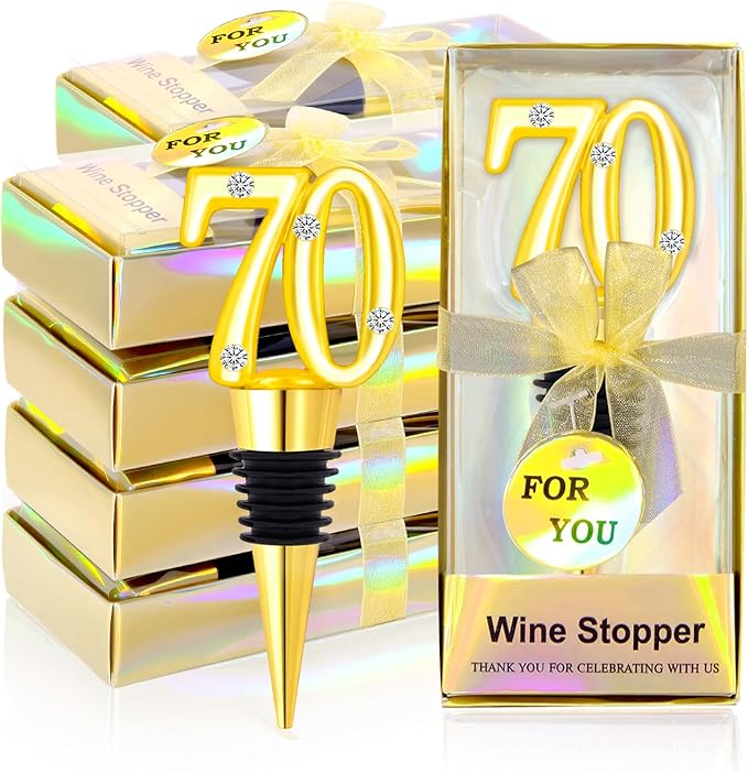 30Pcs 70th Birthday Party Favors Wine Stoppers 70 Anniversary Wine Bottle Stopper Wine Bottles Stoppers Wedding Favor Individual Gift Box for Birthday Wedding Anniversary Decorations Souvenirs (70th)