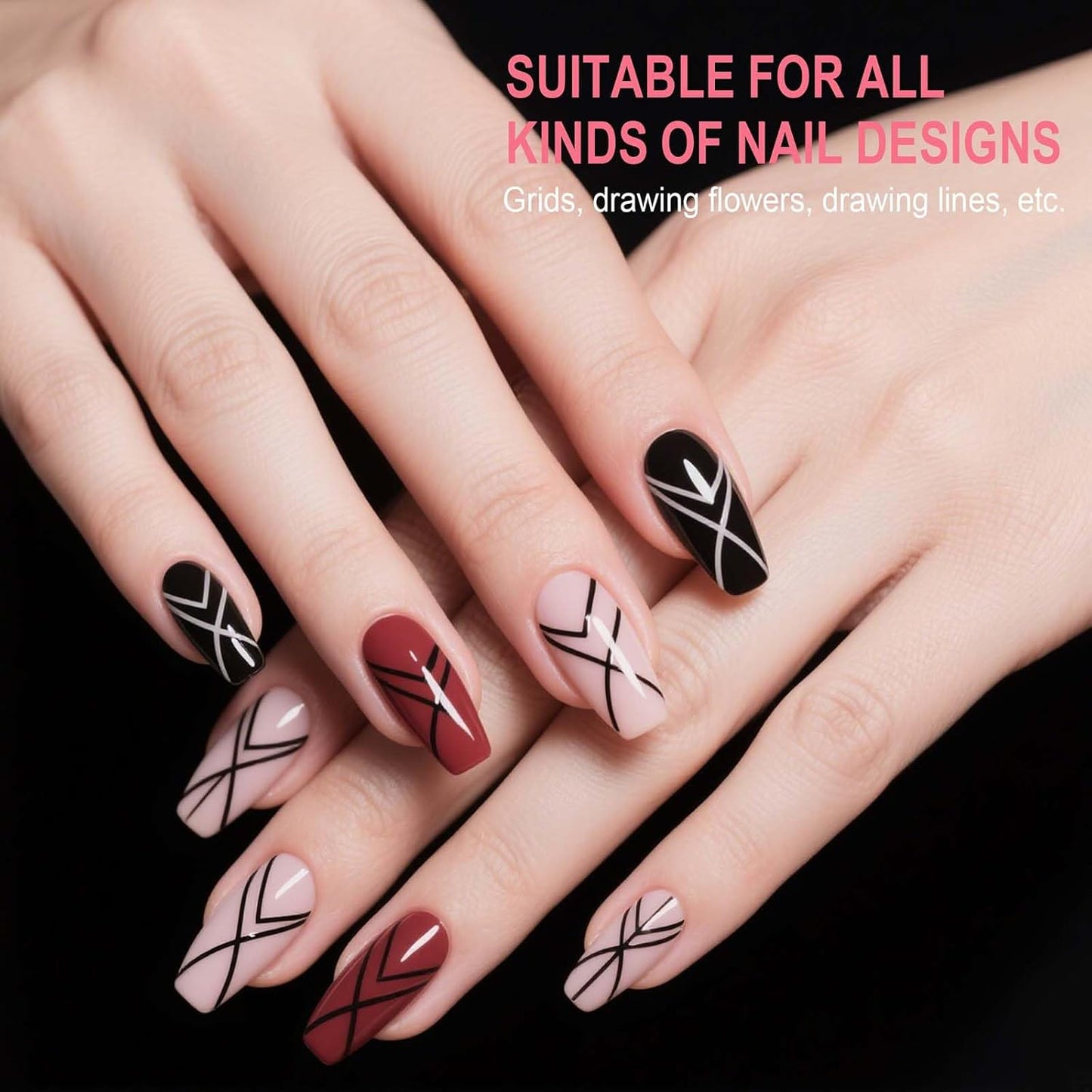 Artdone Wood Grain Nail Art Pens, Liner Brushes Set, 5PCS Brown Color Nail Tools For Long Lines, Thin Details, Fine Drawing, Liner Brush UV Gel Polish Painting Nail Design Sizes 5/12/13/20/25mm-BrightBean Baby