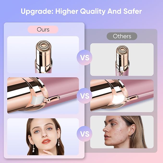 Facial Hair Removal for Women- as Seen on TV Painless Face Shaver -Painless Womens Facial Hair Remover with 2 Replacement Heads, Lipstick-Sized, USB Rechargeable（Rose Gold）