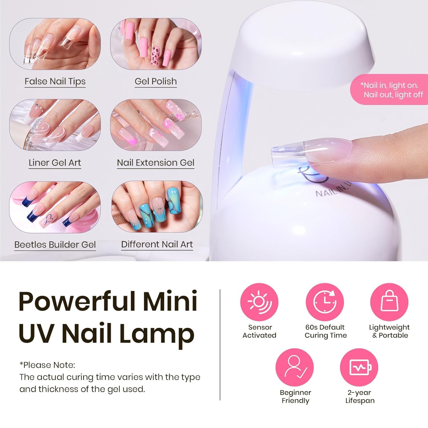 Beetles Tipex Nail Kit, Square Medium Nail Tips 224 Pcs 16 Sizes Pre-Etched Fake Nails with Tipex Nail Glue Mini Nail Lamp - Thick Acrylic Nail Set Pre-Builder Gel Press-on Nails-BrightBean Baby