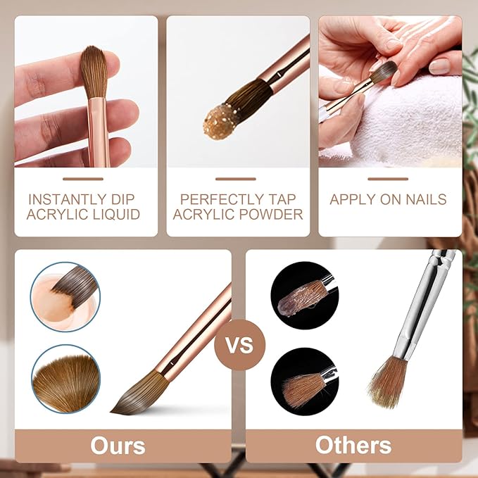 Acrylic Nail Brush Size 8,KEMEISI 100% Pure Kolinsky Nail Art Brushes Sturdy Handle Oval Shaped Acrylic Powder Nail Design Tools for Professional Manicure DIY Home Salon (Gold)-BrightBean Baby
