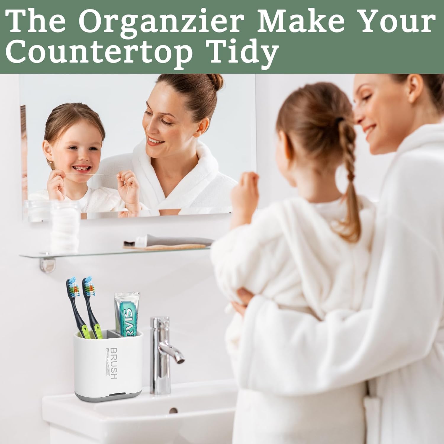 Chintu Toothbrush and Toothpaste Holder with Divider for Bathroom Countertop Organizer, Detachable for Easy Clean,Electric Toothbrush Holders Storage Caddy for Family (White/Gray)-BrightBean Baby