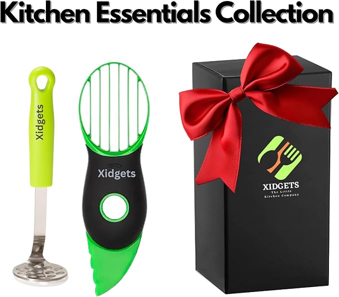 2pc Avocado Tool Set in Box - 3-in-1 Avocado Slicer with Cutter & Pit Remover + Mini Masher - Kitchen Utensil Gift Set for Guacamole Lovers by Xidgets (Zippy Green/Zippy Green)