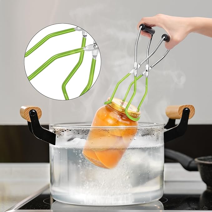 Canning Jar Lifter, Canning Tongs, Stainless Steel Jar Lifter with Rubber Grip Handle for Home Kitchen (Green)