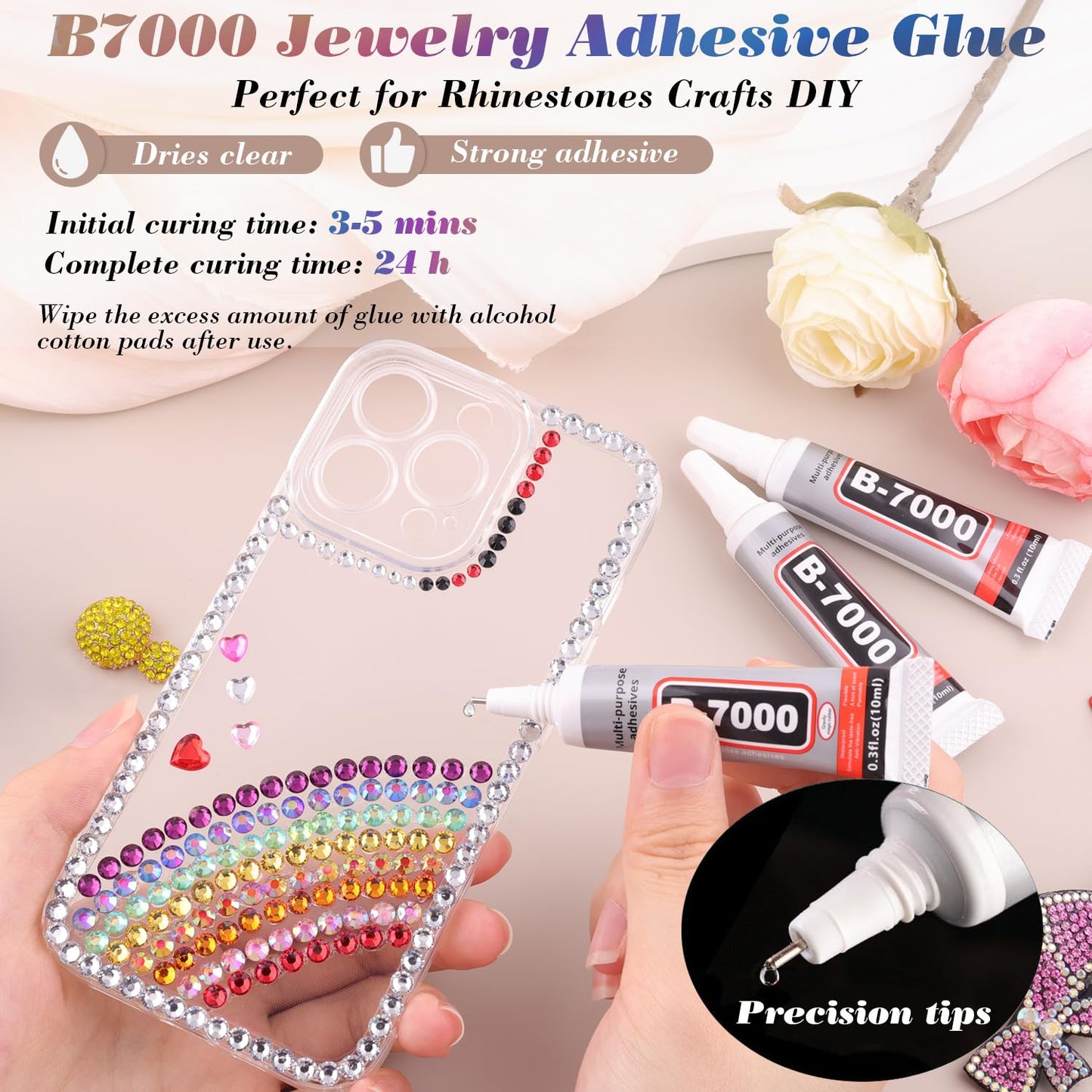 8500 PCS Flatback Rhinestones for Crafting and 3PCS B7000 Glue (Pack 1), 2 Boxes of Rainbow Resin Rhinestones Gems Charms for Bedazzling DIY Crafts Fabric Clothing Tumblers Shoes Nail Art-BrightBean Baby