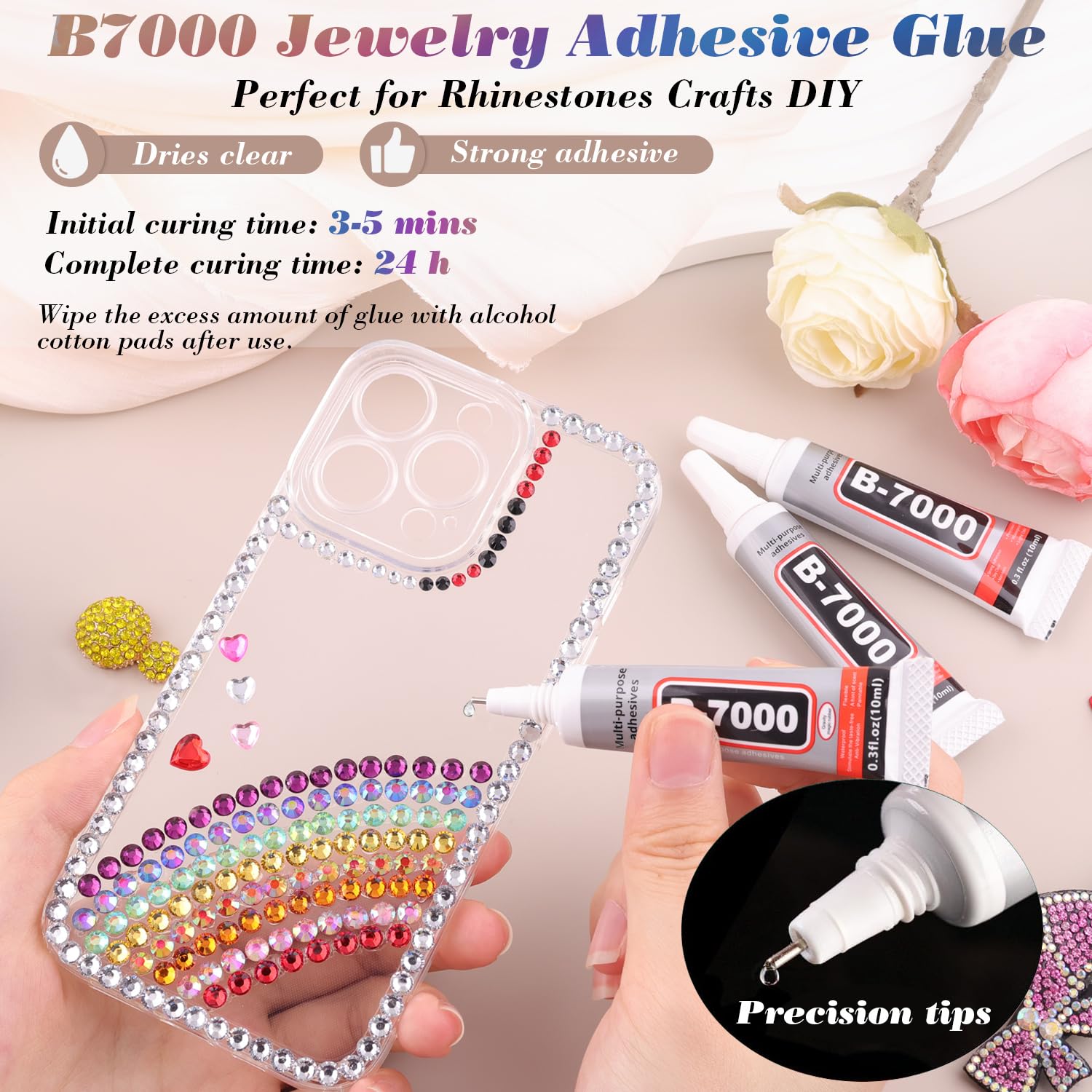 8500 PCS Flatback Rhinestones for Crafting and 3PCS B7000 Glue (Pack 1), 2 Boxes of Rainbow Resin Rhinestones Gems Charms for Bedazzling DIY Crafts Fabric Clothing Tumblers Shoes Nail Art-BrightBean Baby