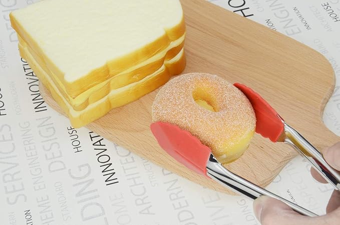 Small Tongs with Silicone Tips 7 Inch Kitchen Tongs, Set of 3 (Red)