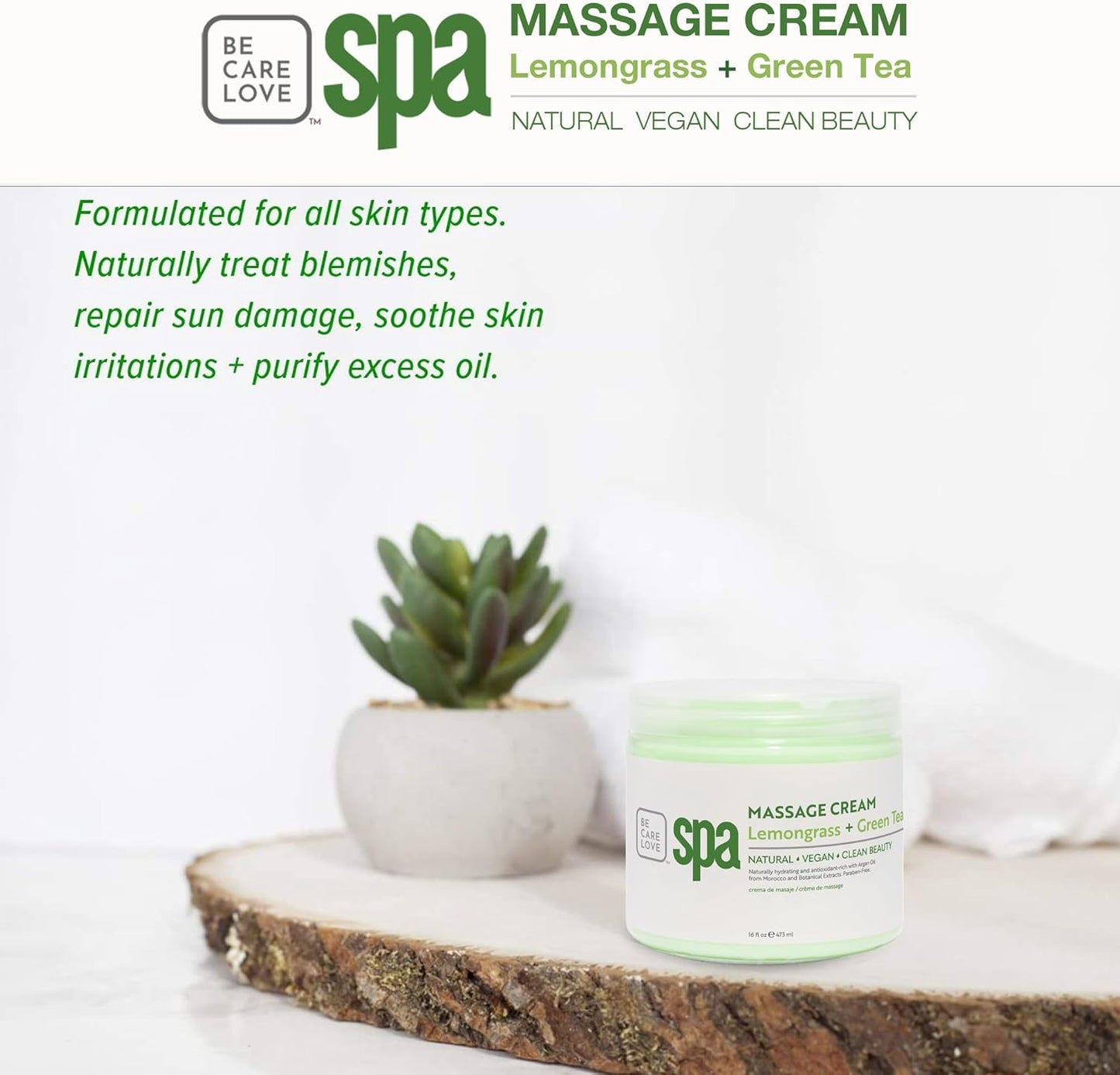 BCL SPA Massage Cream organic Lemongrass + Green Tea body lotion with shea butter, aloe vera, peppermint, argan and jojoba oils body cream to soothe, calm & revitalize the skin. Home/Pro use 16 fl oz-BrightBean Baby