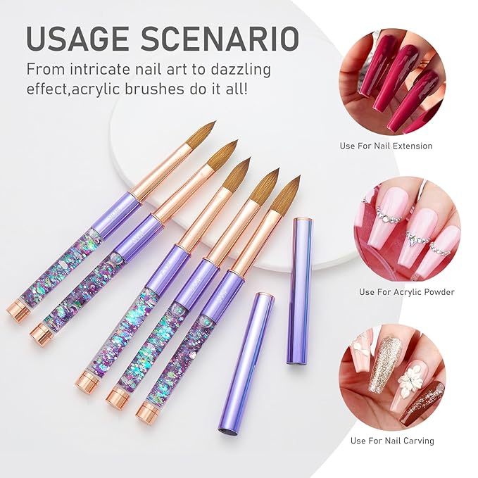 Acrylic Nail Brush Size #16, KEMEISI 100% Pure Kolinsky Nail Art Brushes Sturdy Handle Oval Shaped Acrylic Powder Nail Design Tools for Professional Manicure DIY Home Salon (Purple)-BrightBean Baby
