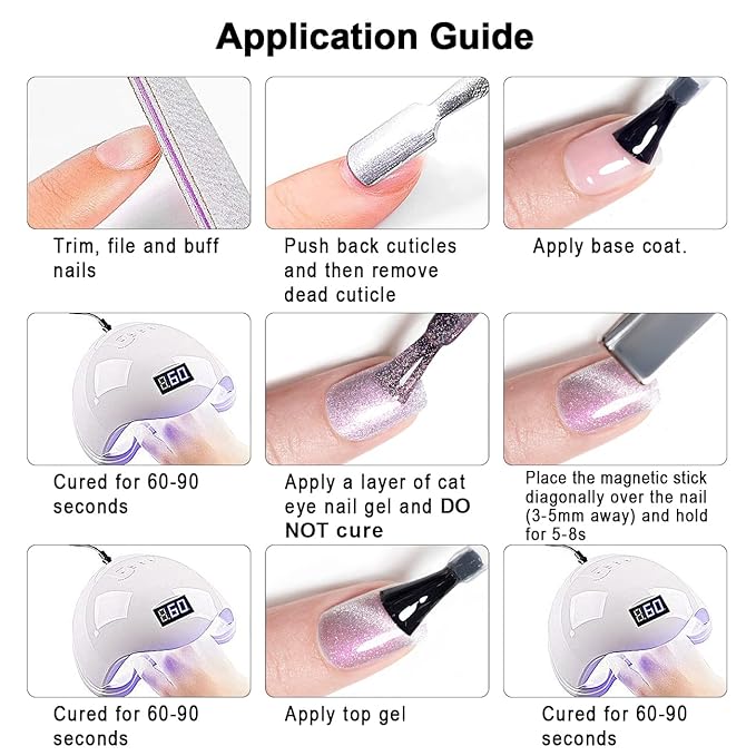 RARJSM Aurora Cat Eye Gel Nail Polish Set 6 Colors Velvet Silver Glitter Purple Pink Green Champagne Galaxy Star Cloud Ice Gel Polish with Magnet Stick UV LED Curing Requires Soak Off Home Salon-BrightBean Baby