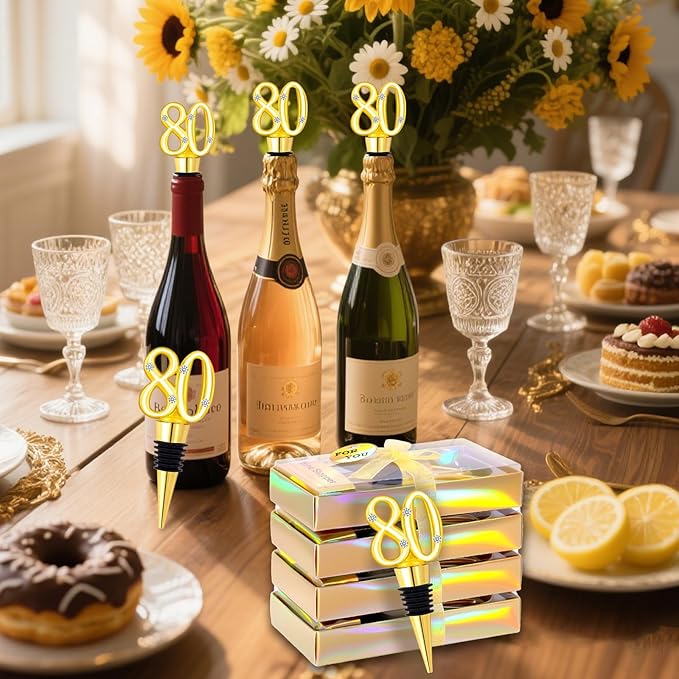 30Pcs 80th Birthday Party Favors Wine Stopper Wine Bottles Stoppers Favor Wedding Guest Gifts Party Favors Wine Stopper Individual Gift Box for Anniversary Decorations Souvenirs (80th)