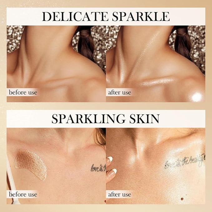 Shimmer Body Luminizer 5 Color Waterproof Smooth Face Body Glow Illuminator Non-sticky Liquid Body Highlight Illuminator for Face & Body & Leg (80 ML, 04 Golden Brown)-BrightBean Baby